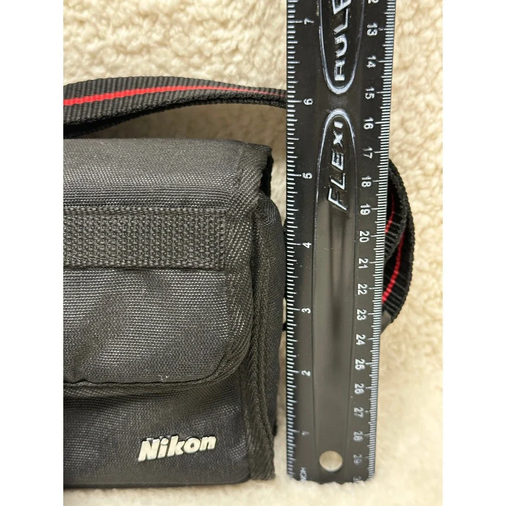 Nikon Camera Bag Black Red Stripe Strap Padded Nylon Case Buckle Closure
